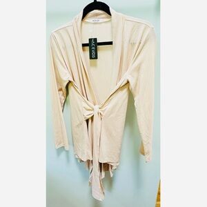 Acevog Women's Cream Tie-Front Long Sleeve Robe Cardigan New w Tag Size Small